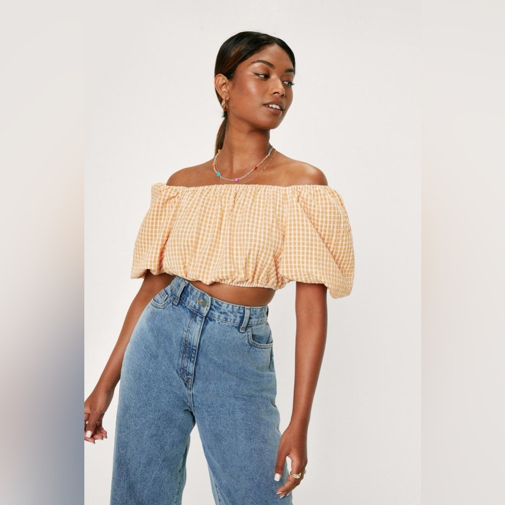 Gingham Off The Shoulder Cropped